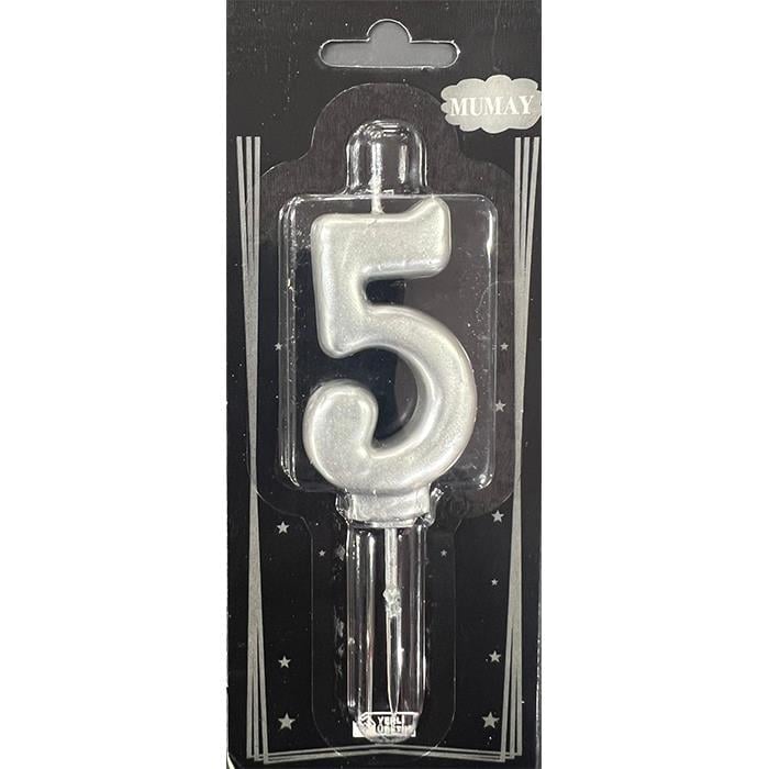 Mum Ve Meşale5 Rakamı Gümüş Mum 10'lu
