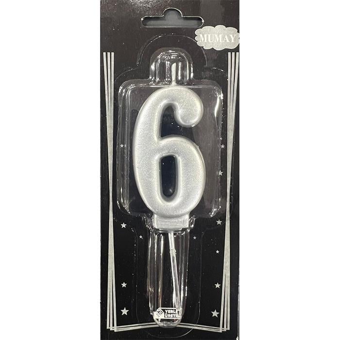 Mum Ve Meşale6 Rakamı Gümüş Mum 10'lu