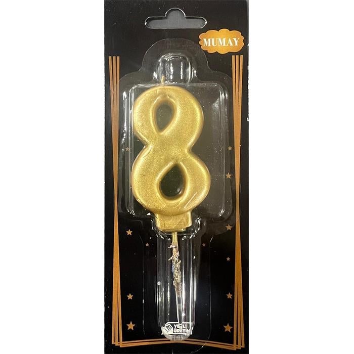 Mum Ve Meşale8 Rakamı Gold Mum 10'lu