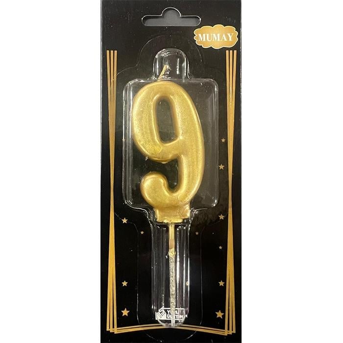 Mum Ve Meşale9 Rakamı Gold Mum 10'lu
