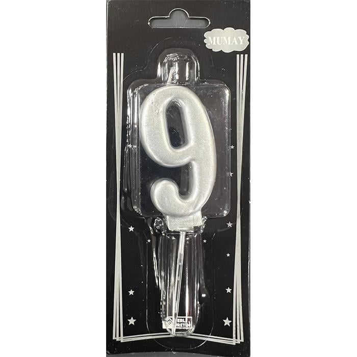 Mum Ve Meşale9 Rakamı Gümüş Mum 10'lu