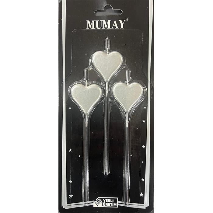 Mum Ve MeşaleGümüş Kalpli Mum 3'lü 10 Paket