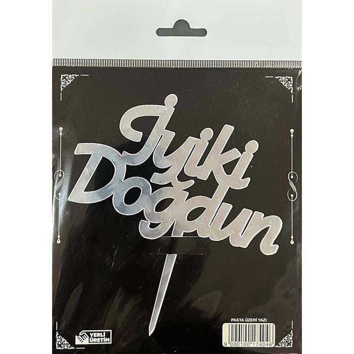 Mum Ve MeşaleGümüş Pleksi Pasta Süsü 10'lu (İyi Ki Doğdun)