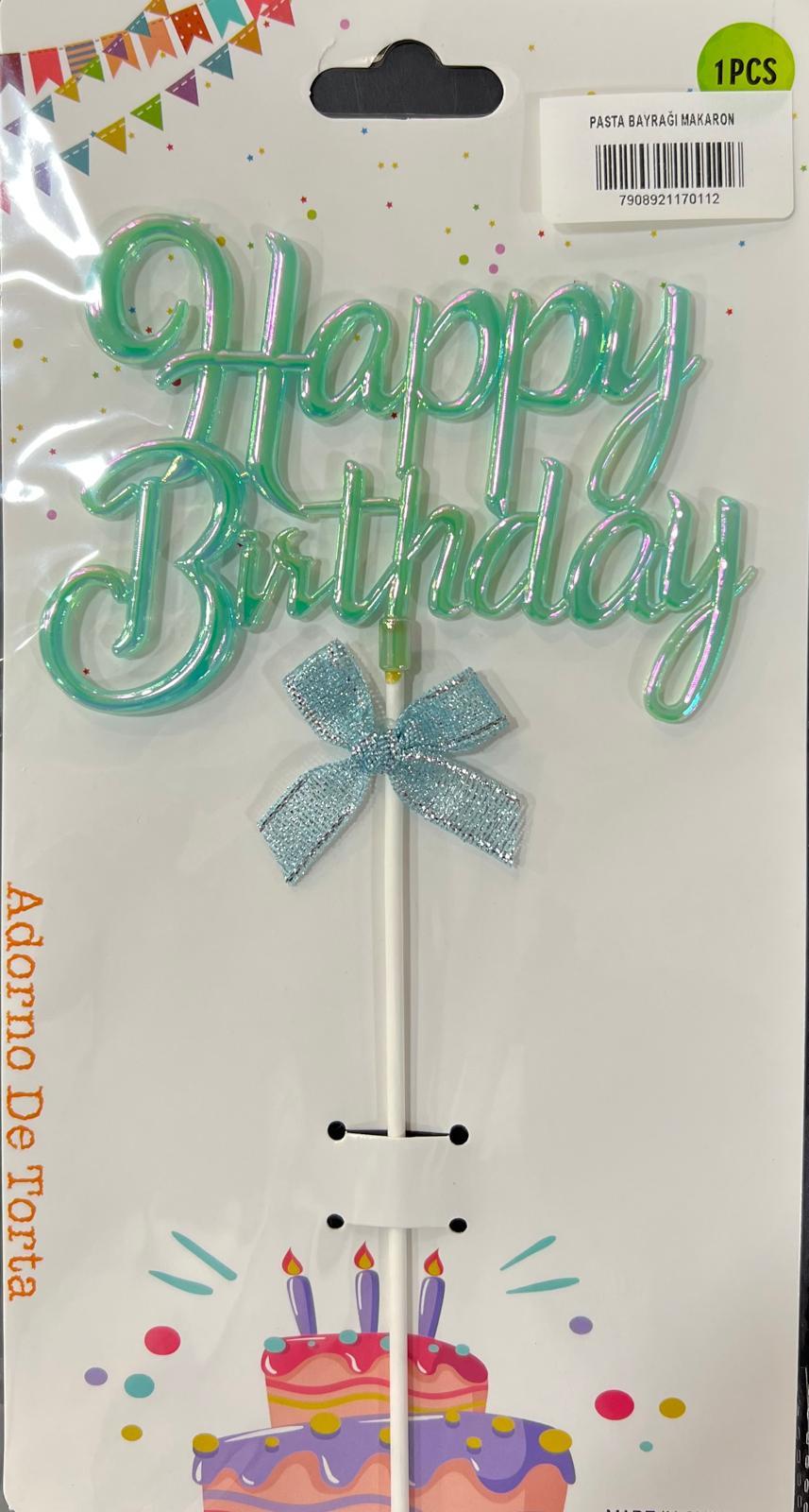 Mum Ve MeşaleHappy Birthday Pasta Süsü Mavi