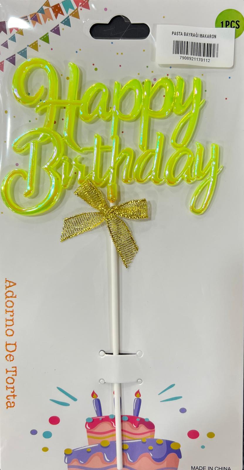 Mum Ve MeşaleHappy Birthday Pasta Süsü Sarı