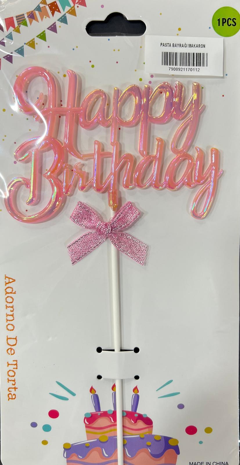 Mum Ve MeşaleHappy Birthday Pasta Süsü Pembe