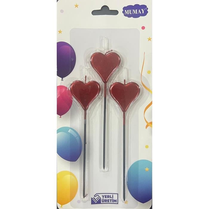 Mum Ve MeşaleKırmızı Kalpli Mum 3'lü 10 Paket