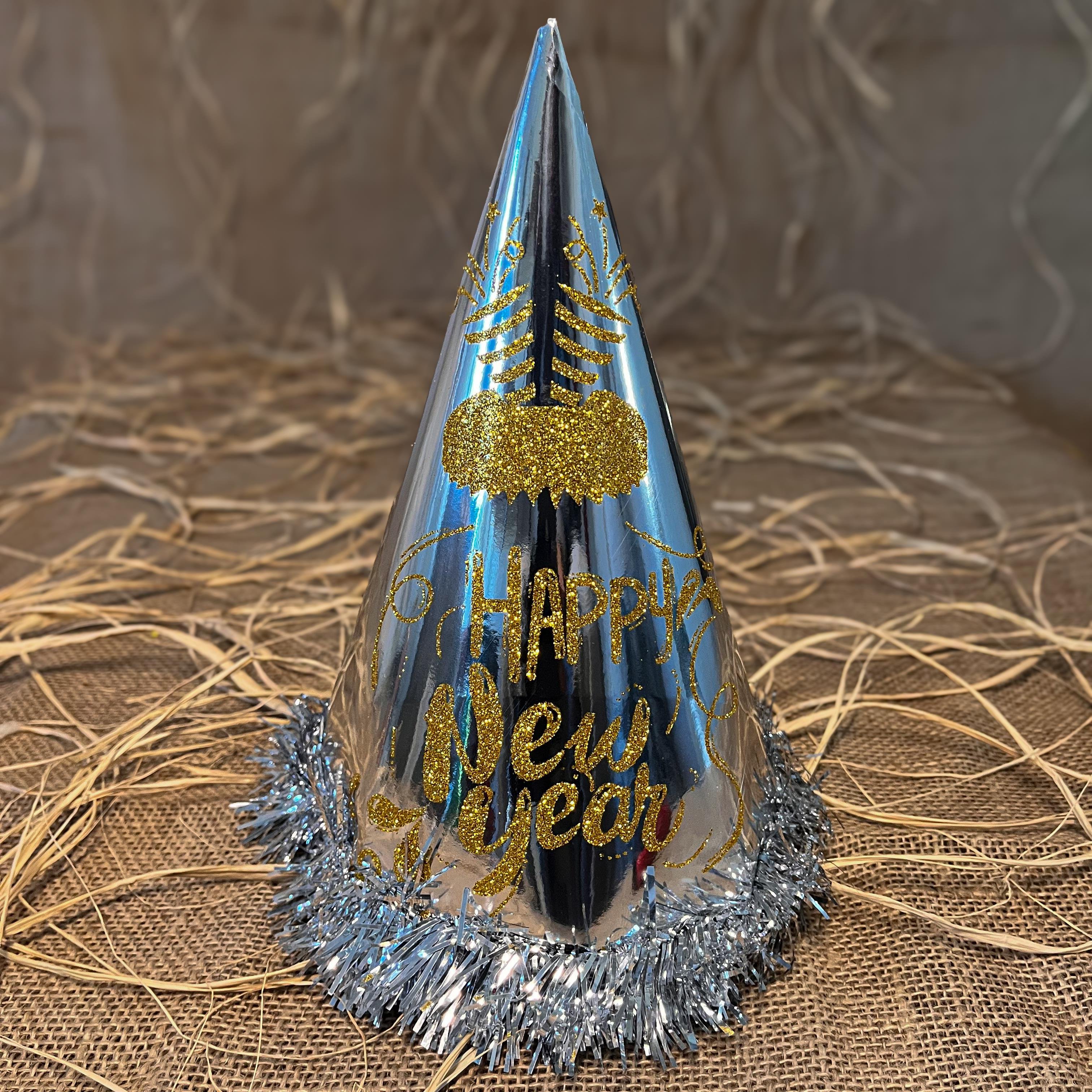 Yılbaşı ÜrünleriHappy New Year  Karton Şapka Gümüş