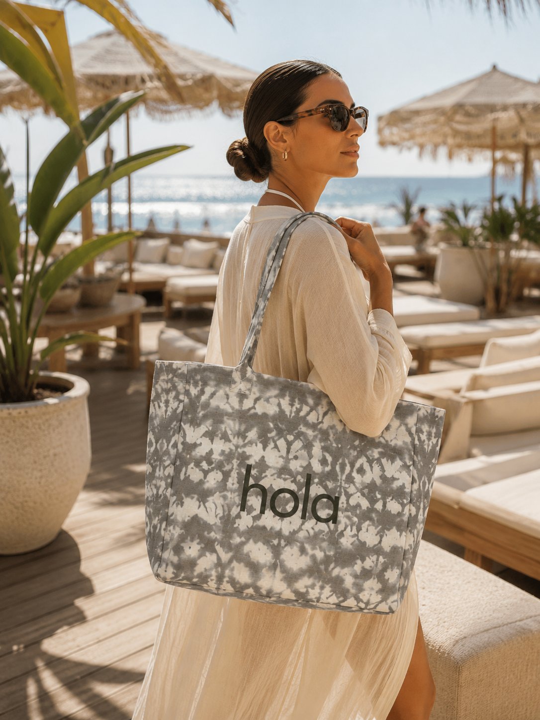 Icone Gri Degrade Baskılı Kanvas Omuz Çantası, Gri Degrade Plaj Çantası, Plaj Çantası, Beach Bag