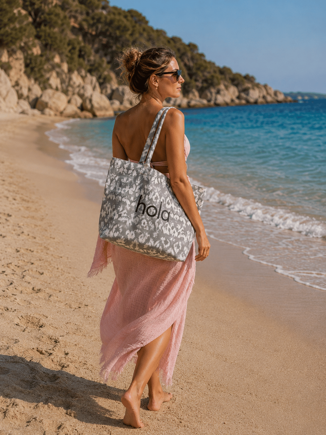 Icone Mavi Degrade Baskılı Kanvas Omuz Çantası, Degrade Plaj Çantası, Plaj Çantası, Beach Bag
