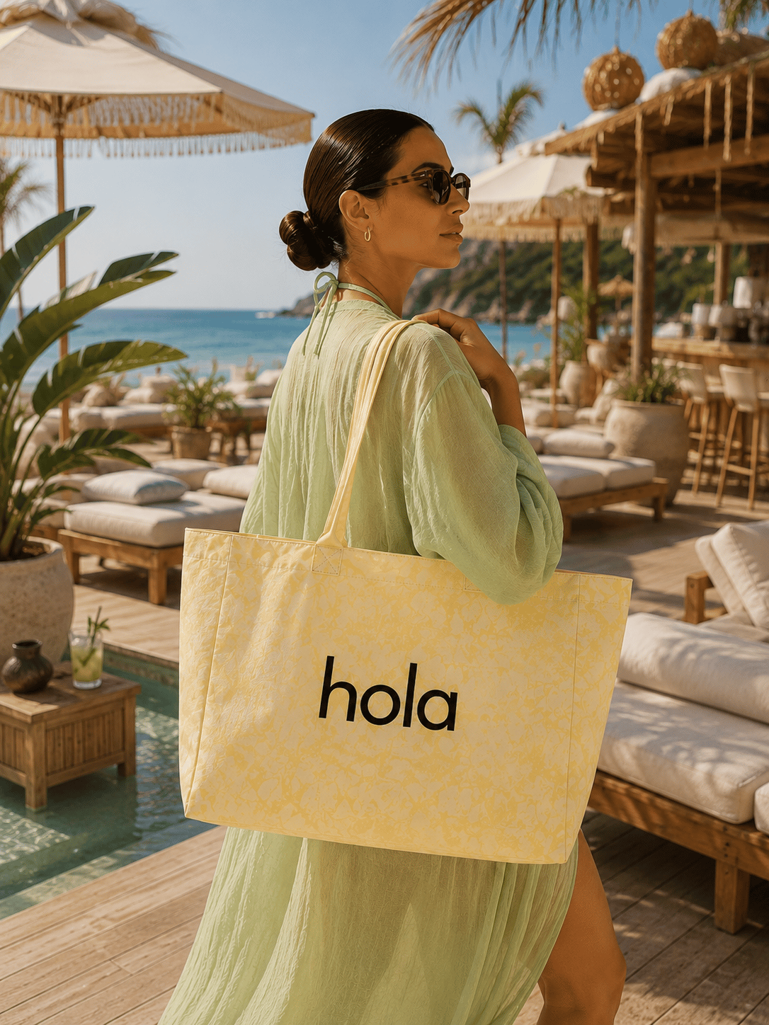 Icone Sarı Degrade Baskılı Kanvas Omuz Çantası, Degrade Plaj Çantası, Plaj Çantası, Beach Bag