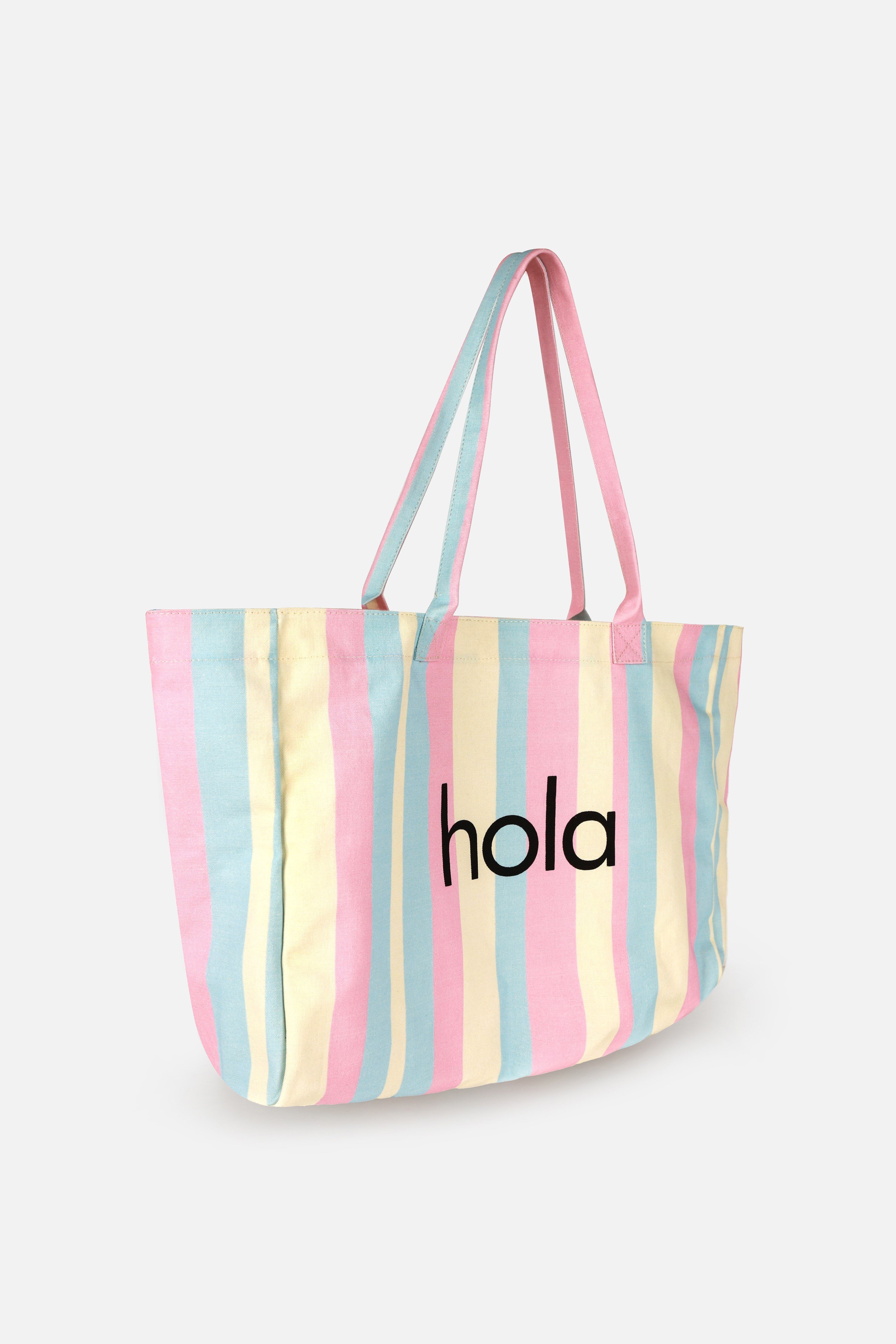 Icone Soft Renk Çizgili Baskılı Kanvas Omuz Çantası, Çizgili Plaj Çantası, Plaj Çantası, Beach Bag