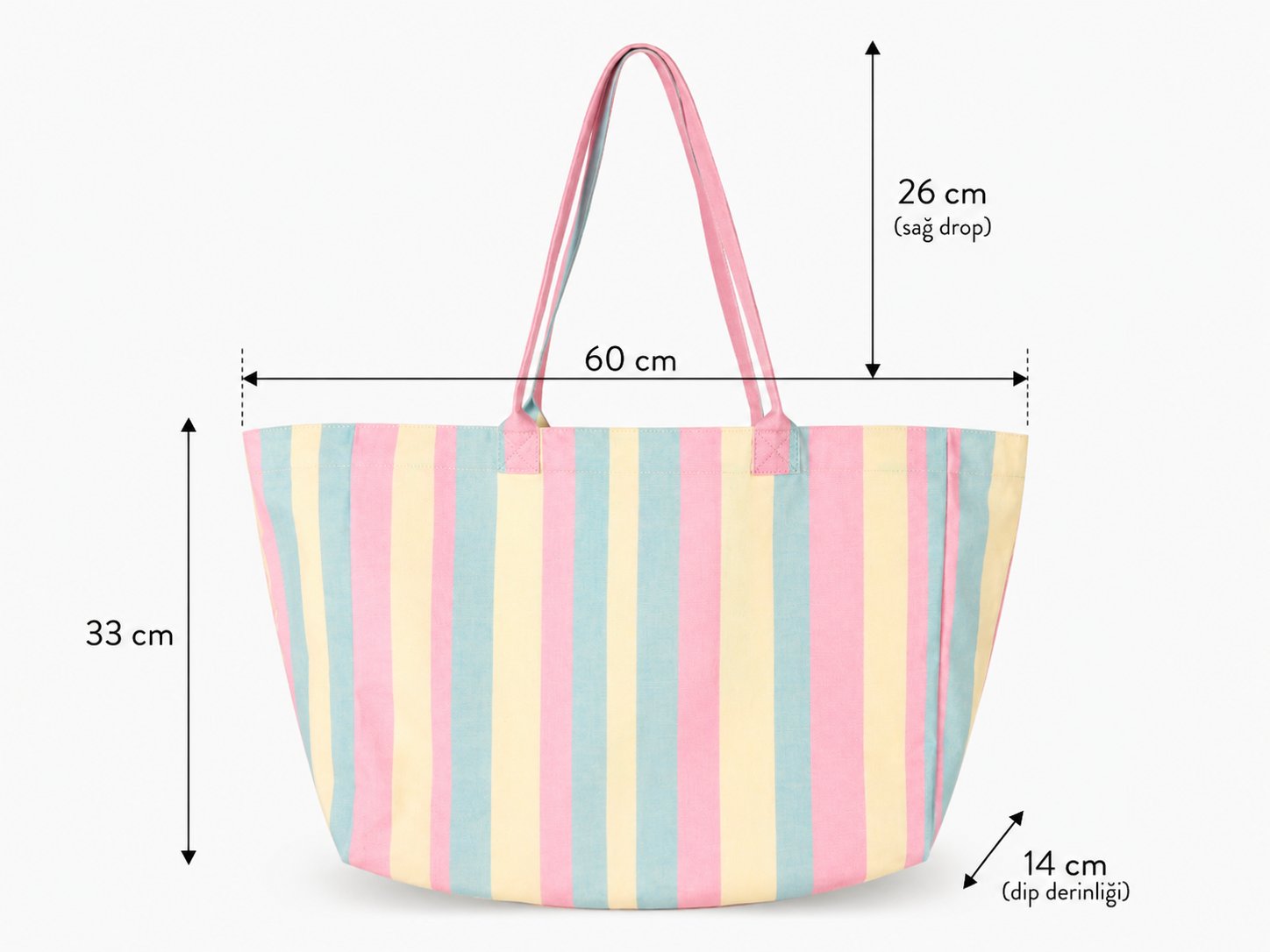 Icone Soft Renk Çizgili Baskılı Kanvas Omuz Çantası, Çizgili Plaj Çantası, Plaj Çantası, Beach Bag