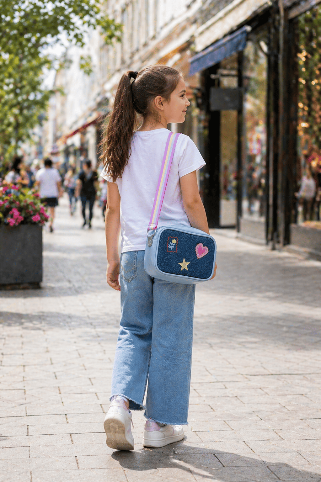 Kız Çocuk Omuz Çantası, Denim İşlemeli Kız Çocuk Çantası, Kot Çocuk Çanta
