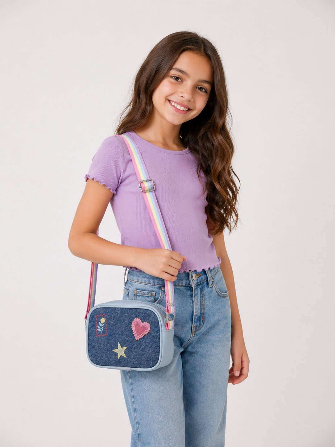 Kız Çocuk Omuz Çantası, Denim İşlemeli Kız Çocuk Çantası, Kot Çocuk Çanta