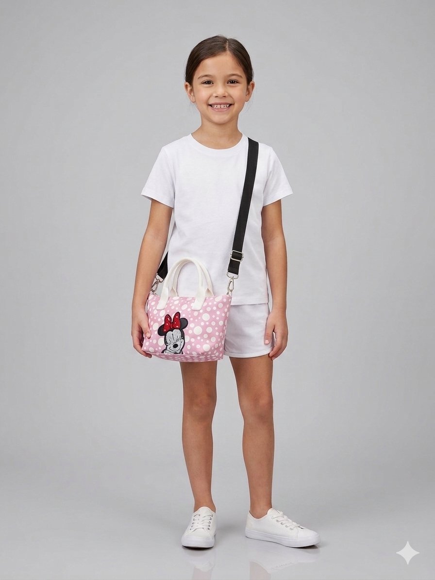 Minnie Kız Çocuk Omuz Çantası, Puantiyeli Çanta, Mini Puantiyeli Çanta