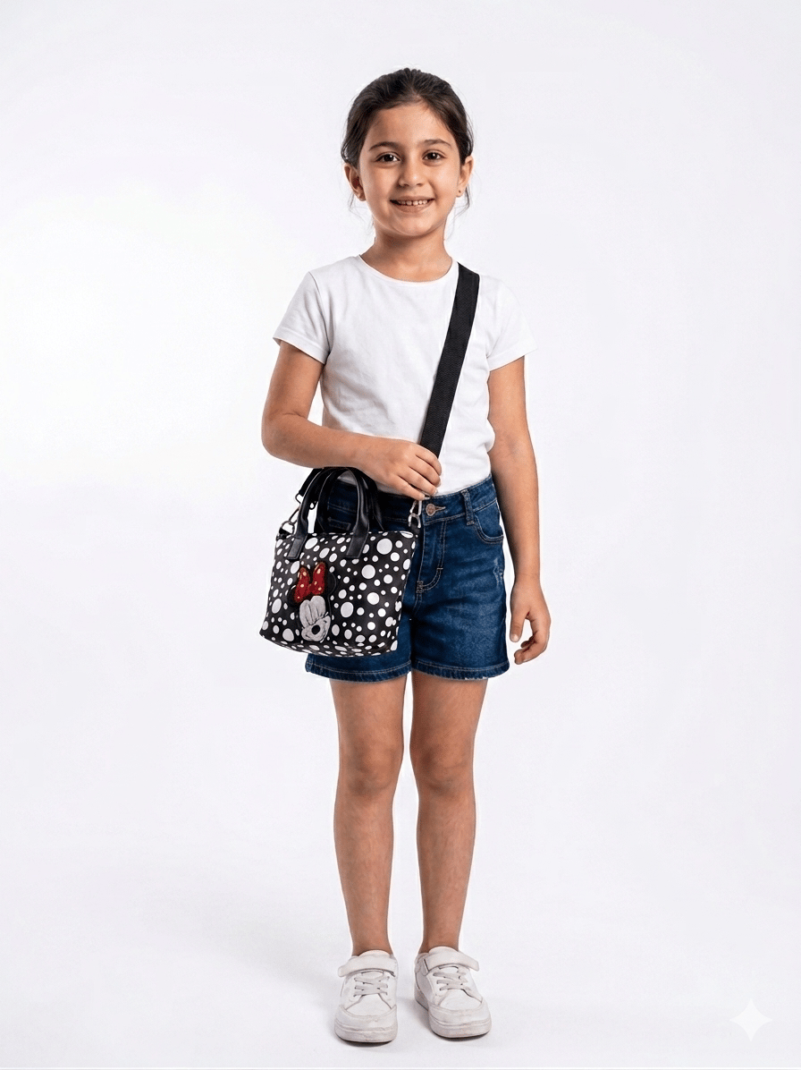 Minnie Kız Çocuk Omuz Çantası, Puantiyeli Çanta, Mini Puantiyeli Çanta