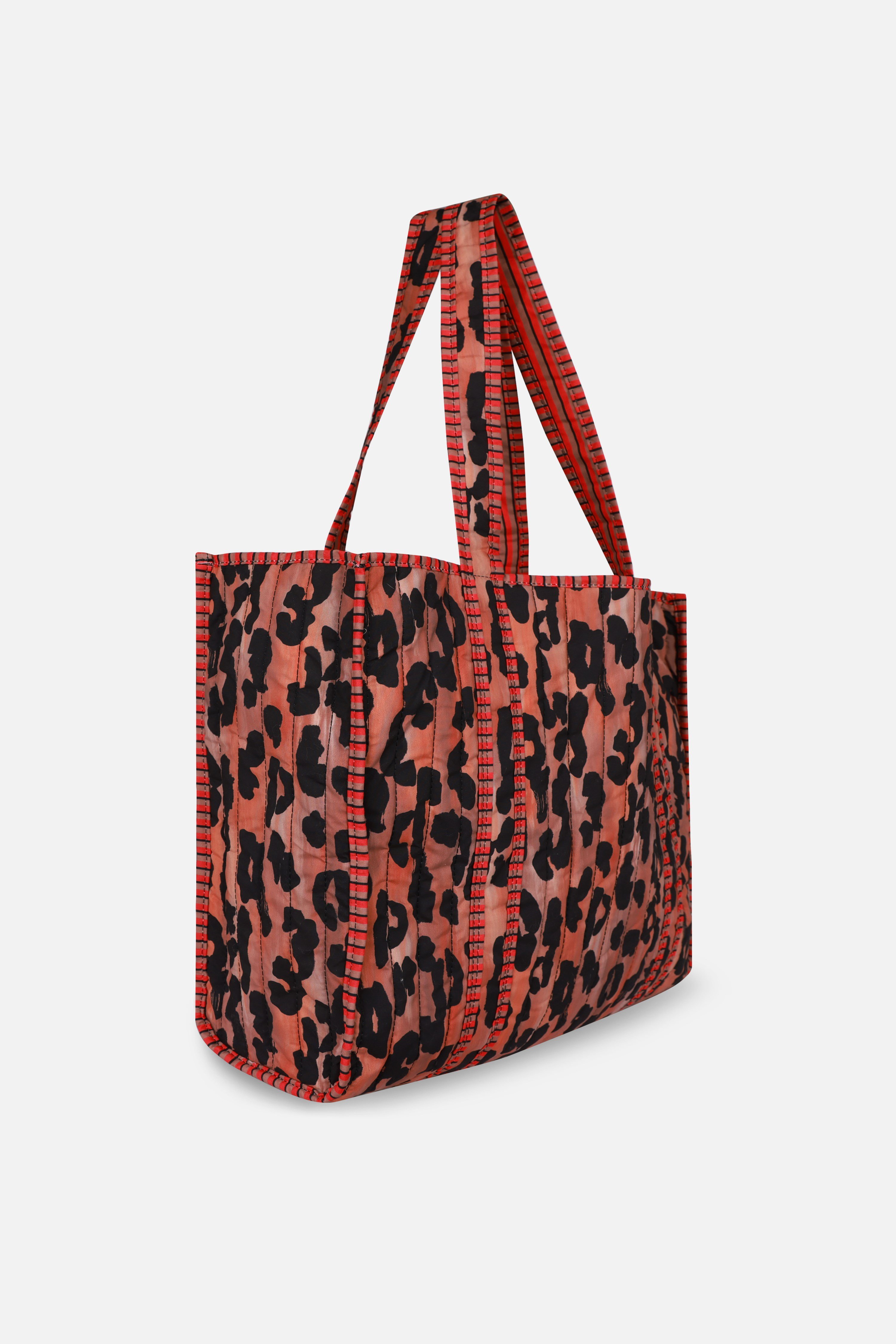 Patch Yama Desen Baskılı Kapitoneli Plaj Çantası, İçi Çizgili Baskılı Shopper Çanta, Pembe Plaj Çantası