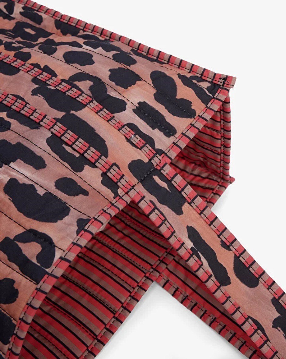 Patch Yama Desen Baskılı Kapitoneli Plaj Çantası, İçi Çizgili Baskılı Shopper Çanta, Pembe Plaj Çantası