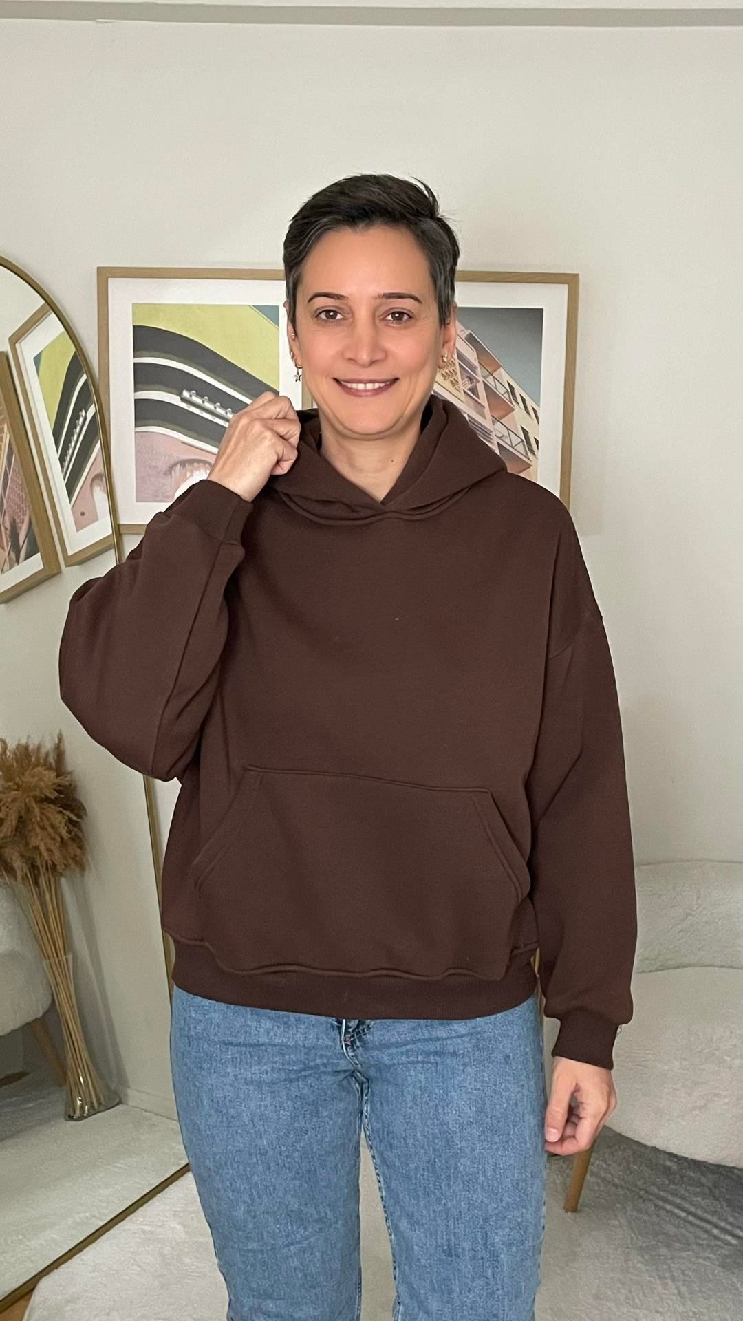 Kanguru Cepli Kapüşonlu Sweatshirt - Kahverengi