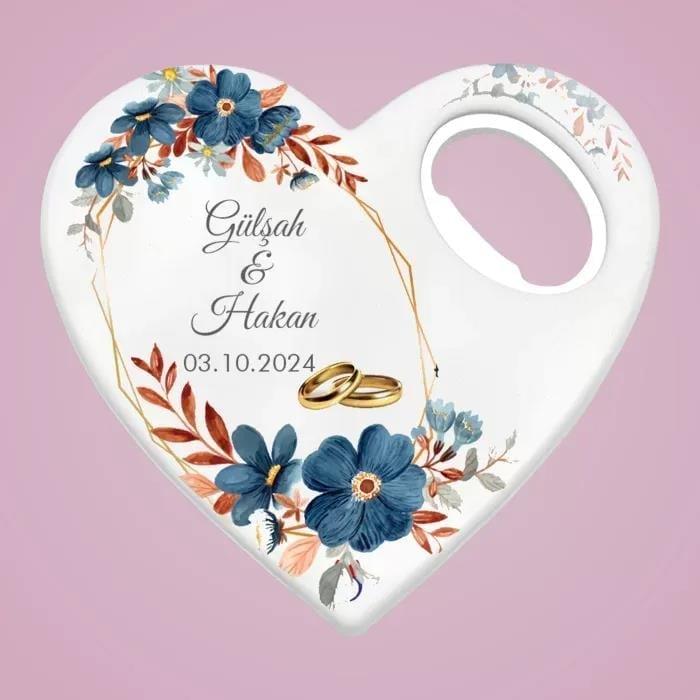 Kalp Açacak Magnet Mavi Çiçek Tasarımlı 15 Adet