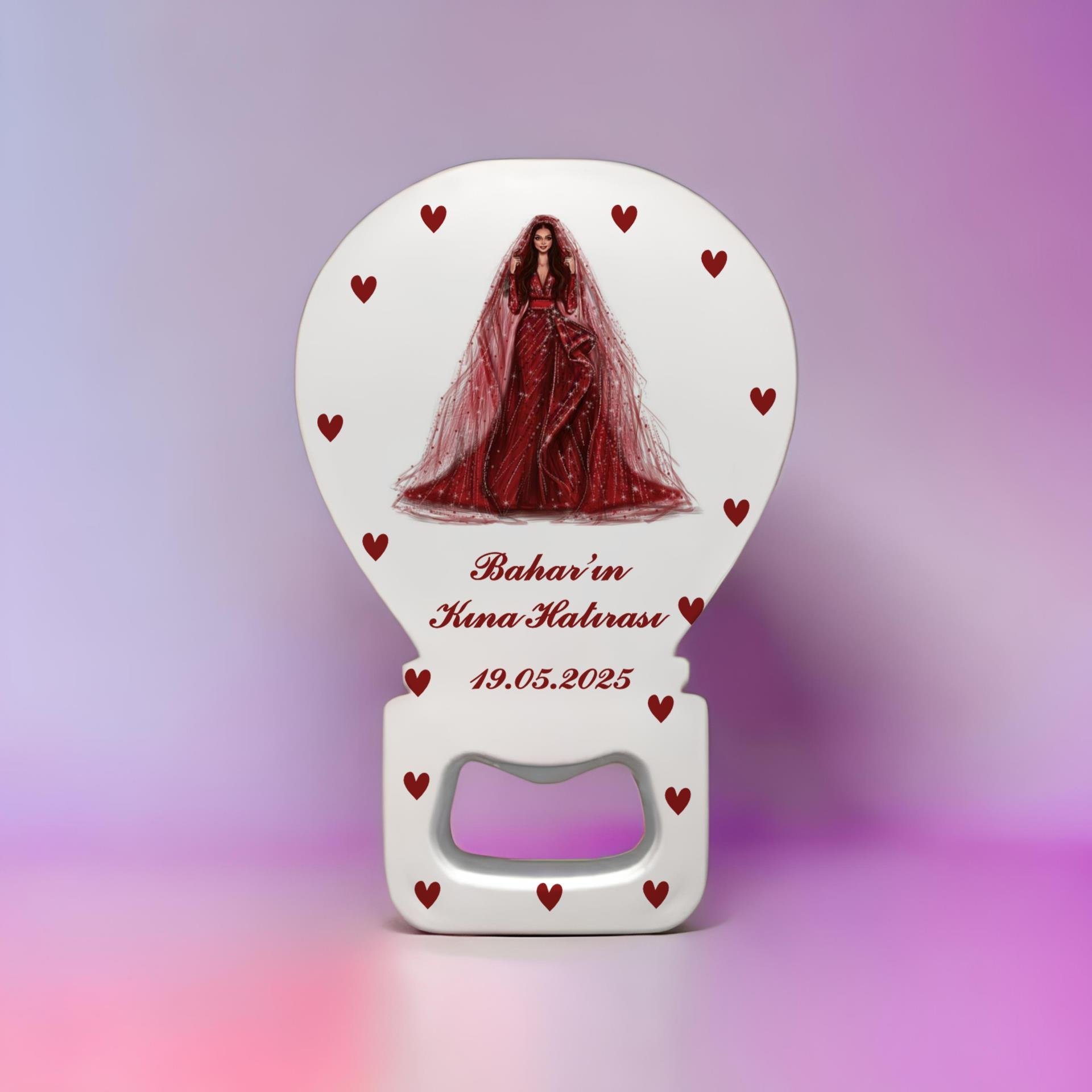 Kişiye Özel Kına Açacak Balon Magnet Kırmızı Gelinlik Duvaklı Modeli 15 Adet