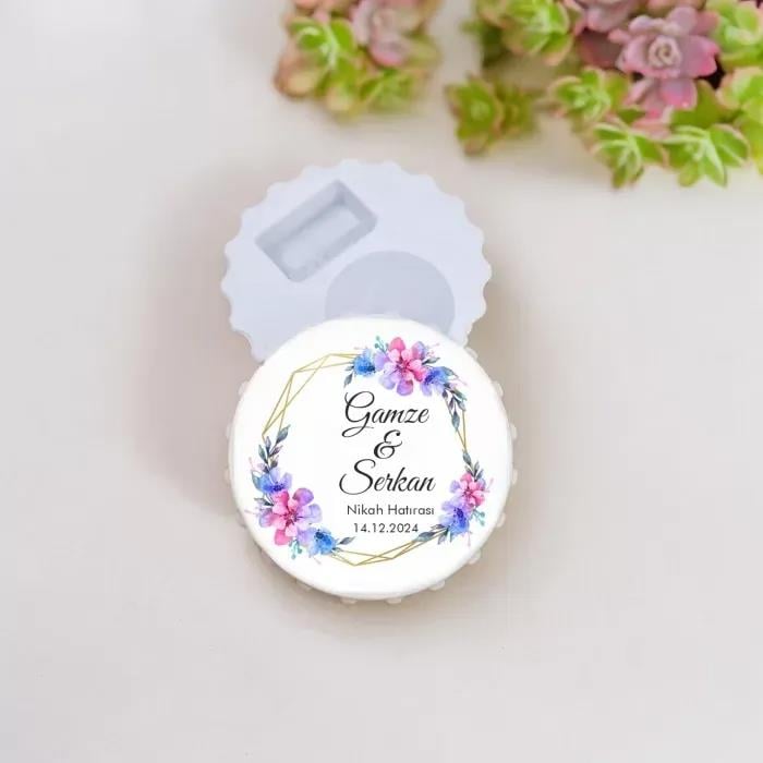Nikah Hatırası Mavi Tasarımlı Gazoz Kapak Açacak Magnet 15 Adet