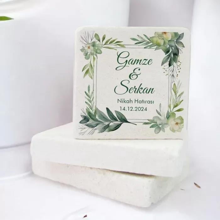 Kişiye Özel Limon Çiçeği Tasarımlı Kare Doğal Taş Magnet 15 Adet