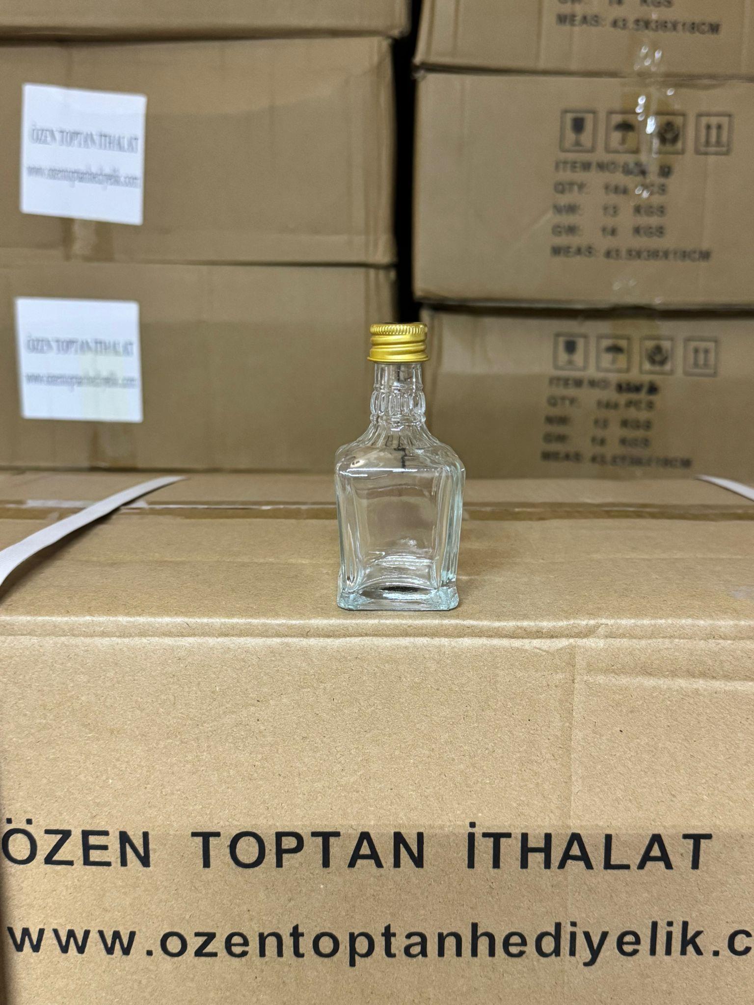 50CC CAM METAL KAPAKLI UZUN KARE CAM ŞİŞE 10 ADET