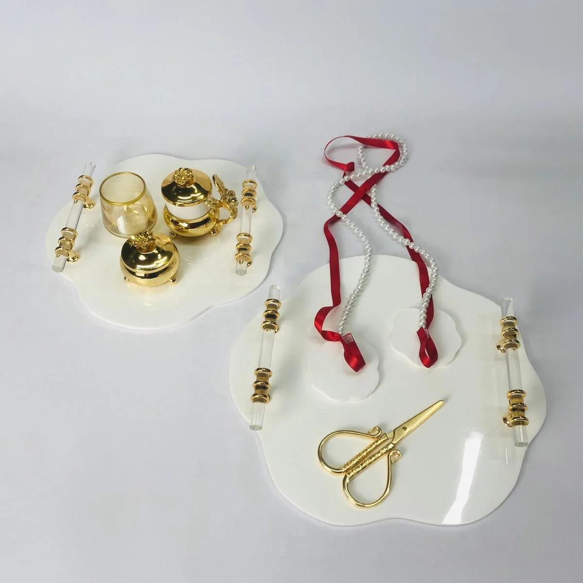 BEYAZ ÇİÇEK ORJİNAL EPOKSİ TEPSİ AZ KIVRIMLI CAM KULPLU