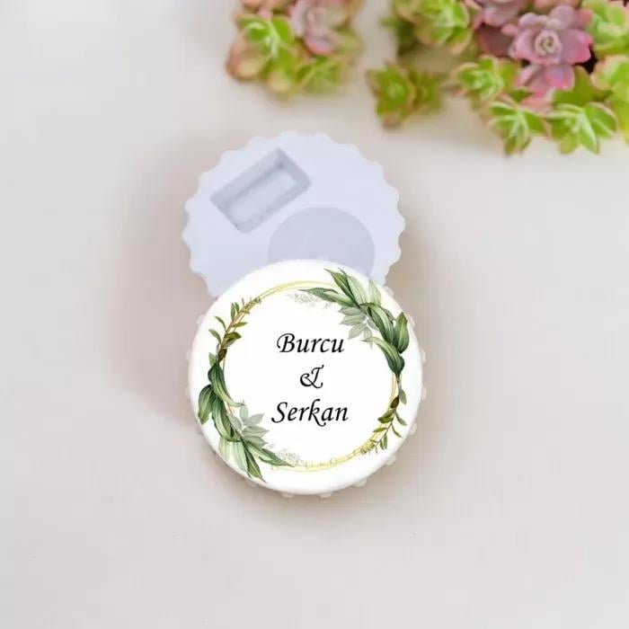 Nikah Hatırası Yaprak Tasarımlı Gazoz Kapak Açacak Magnet 15 Adet