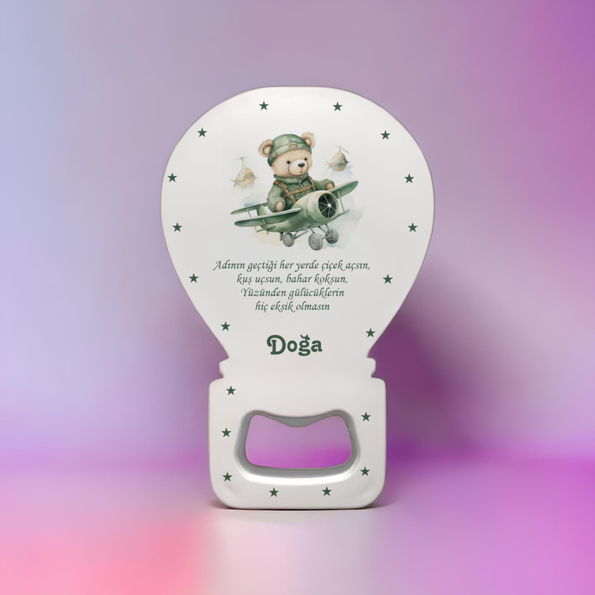 Kişiye Özel Yeni Doğan Açacak Balon Magnet Yeşil Ayıcık Arabalı Model 15 Adet