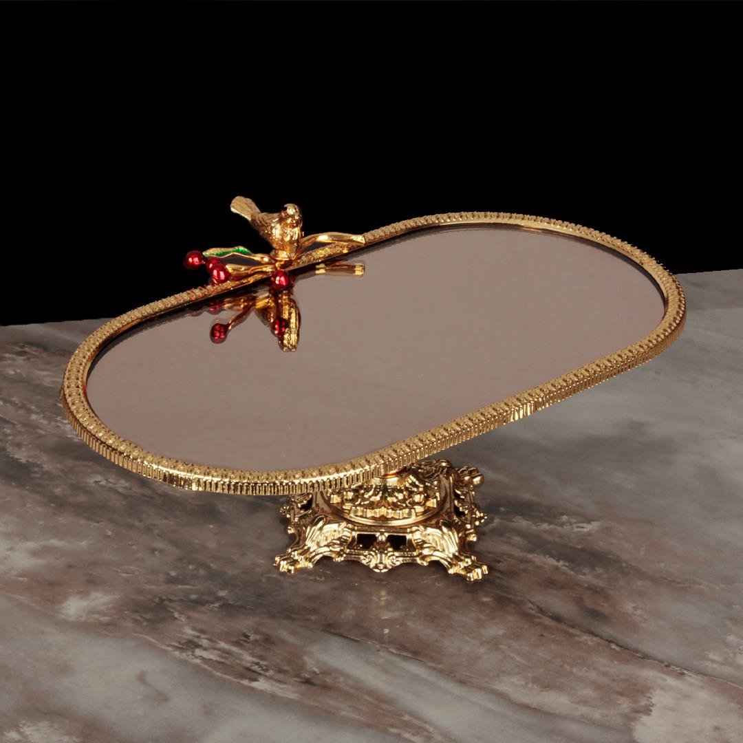 Bird SerisiBird Oval Aynalı Ayaklı Tepsi Küçük Boy - Gold