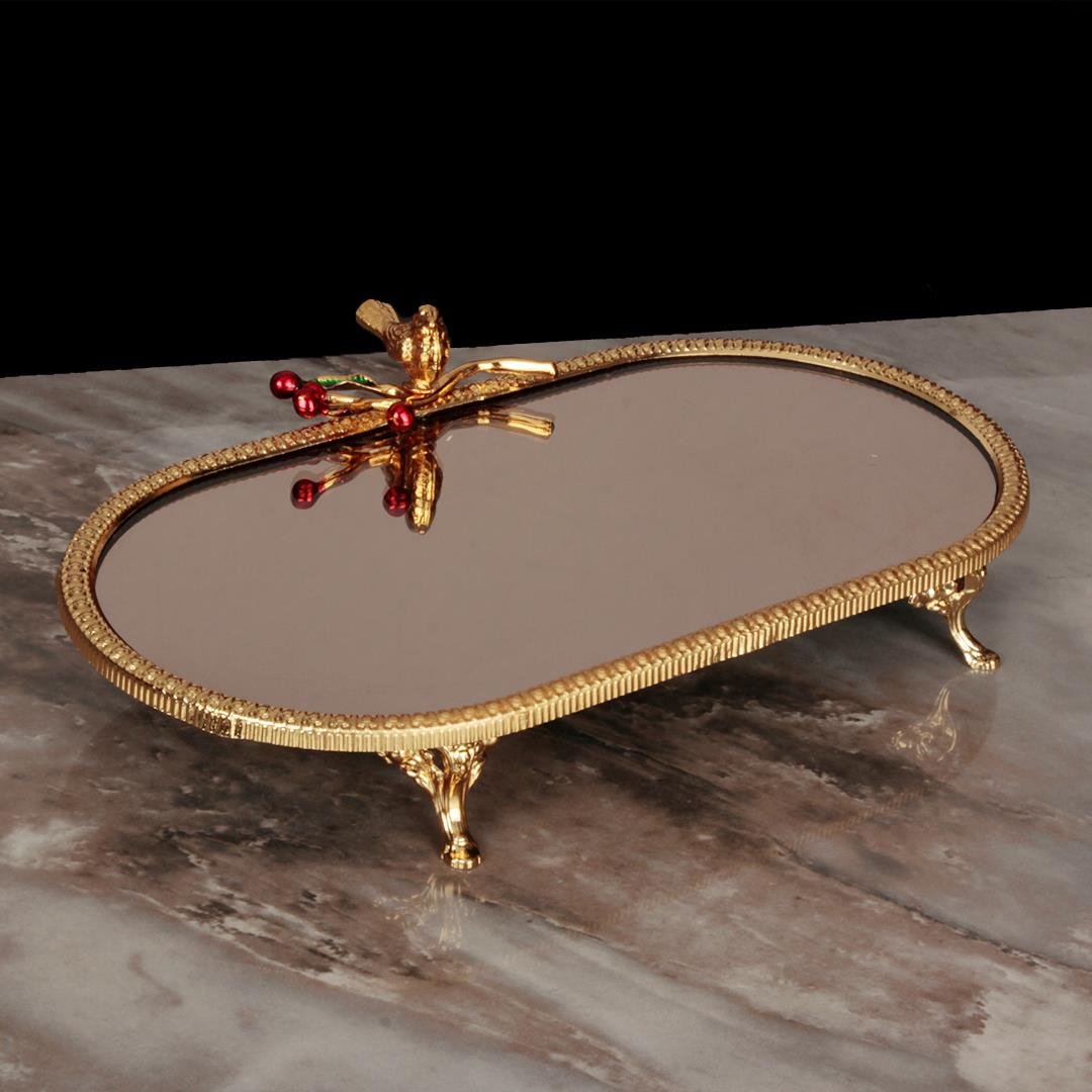 Bird SerisiBird Oval Aynalı Dört Ayaklı Tepsi Küçük Boy - Gold