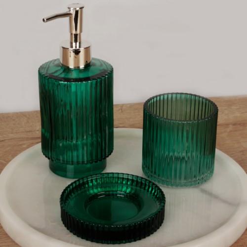 Broom 3 Piece Glass Bathroom Set - Green