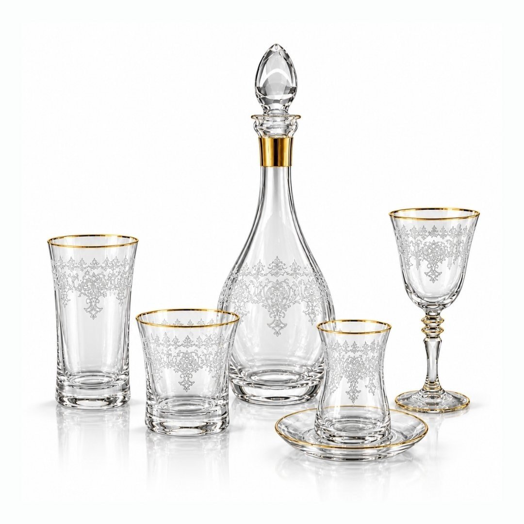 Bardak SetleriButik Kristal 61 Parça Bardak Seti Gold