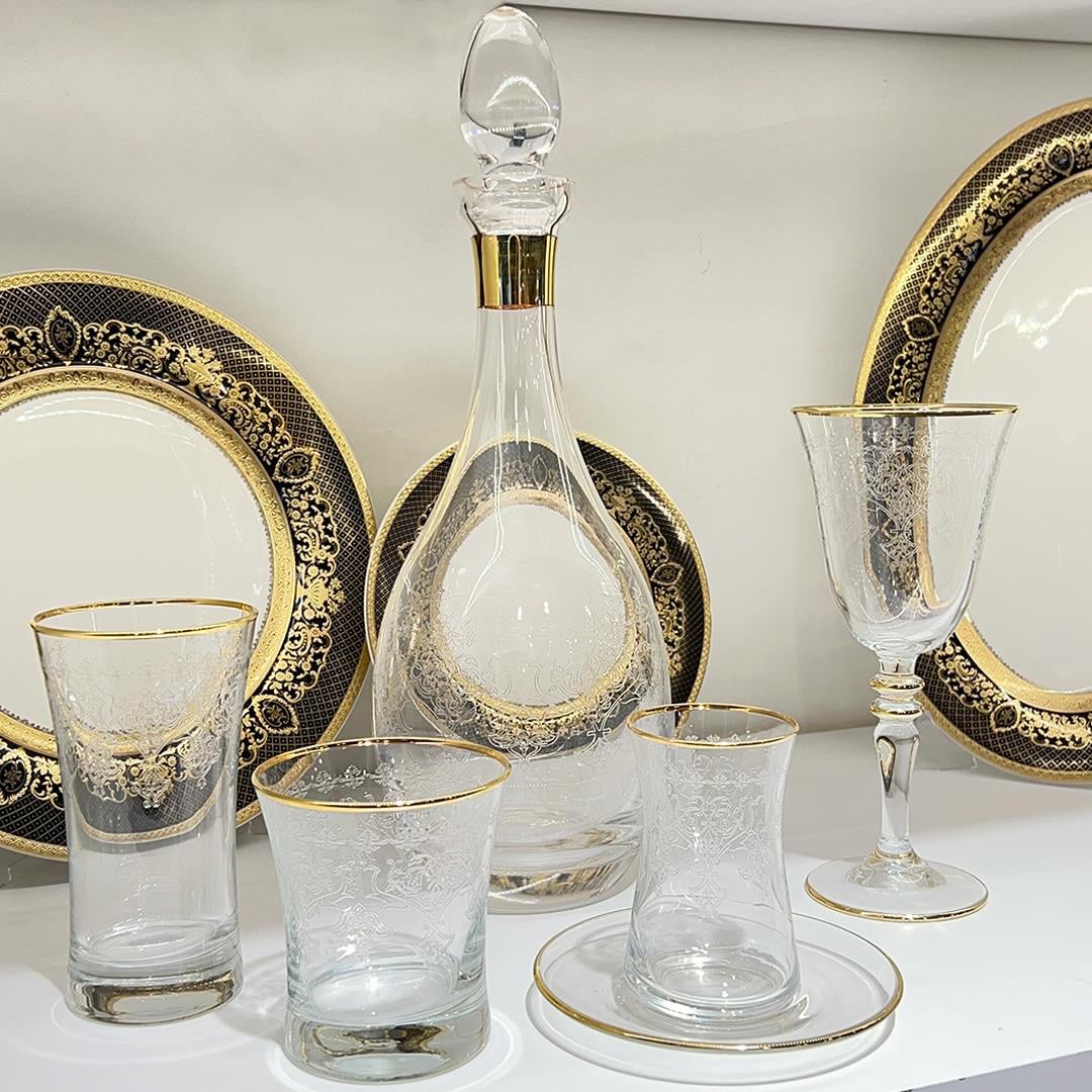 Glassware SetButik Crystal 61 Piece Glass Set Gold