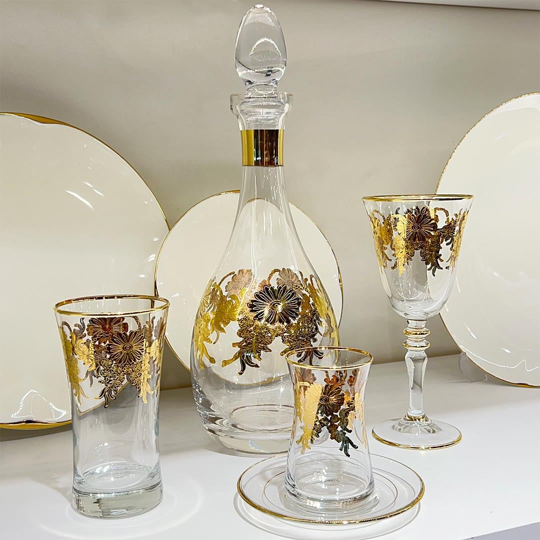 Glassware SetButterflower 49 Piece Luxury Glass Set - Gold
