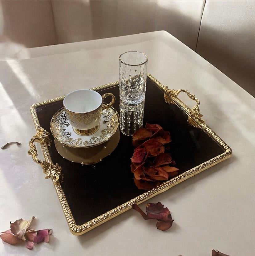 Çırağan SerisiÇırağan Kare Aynalı Söz Nişan Tepsisi Büyük Boy - Gold