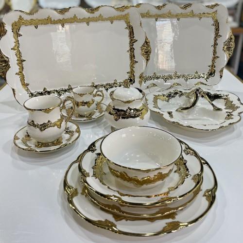 Creamy Luxury 77 Piece Porcelain Dinner Set for 12 People