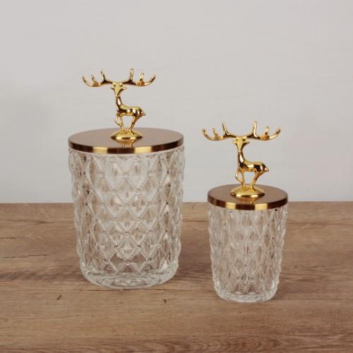 2-Piece Glass Jar with Deer Motif