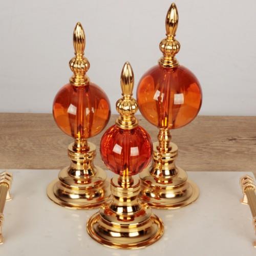Globe Gold Düz 3 lü Dekoratif Kristal Küre - Turuncu