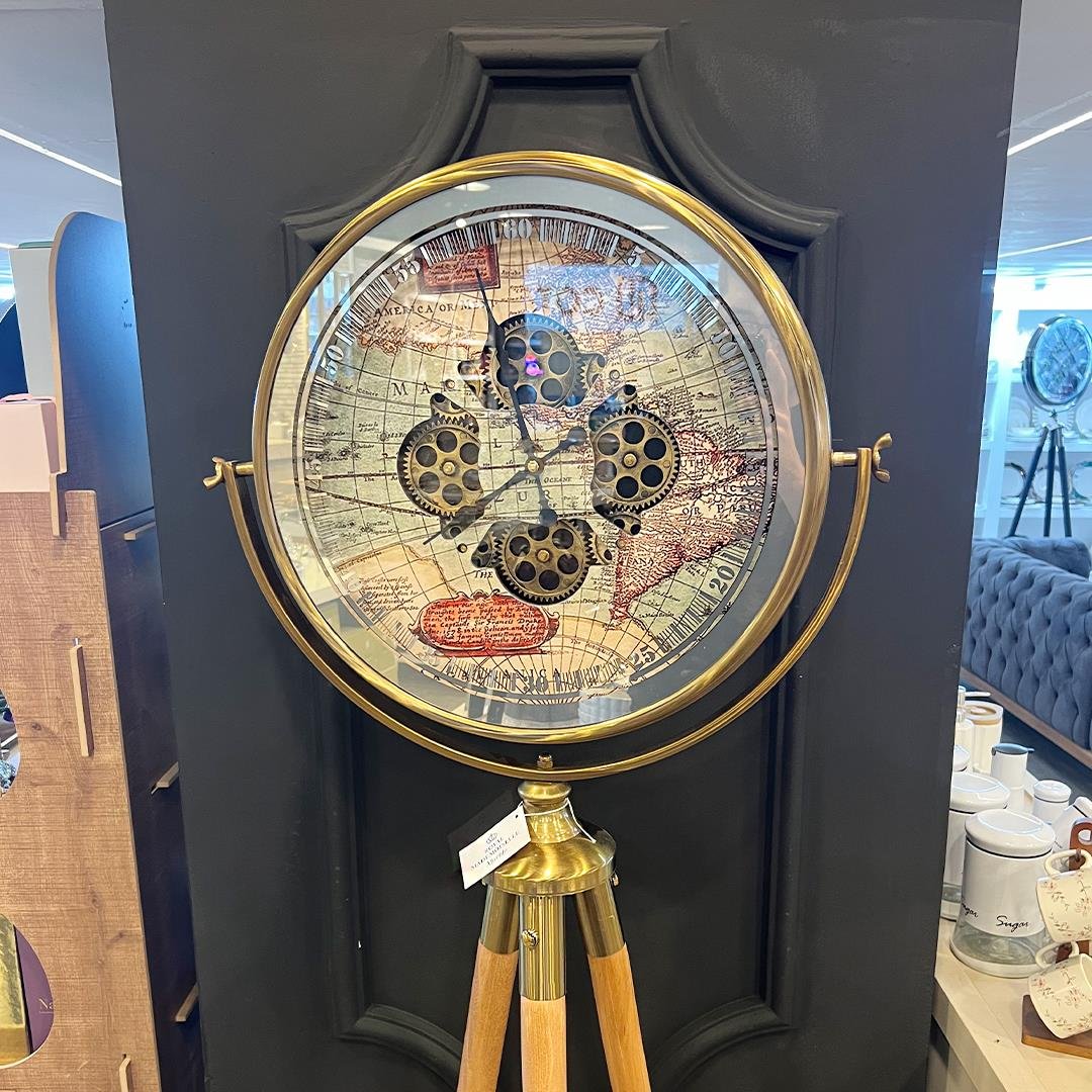 Decorative WatchHarita Tripot Ayaklı Dekoratif Saat Gold Ceviz