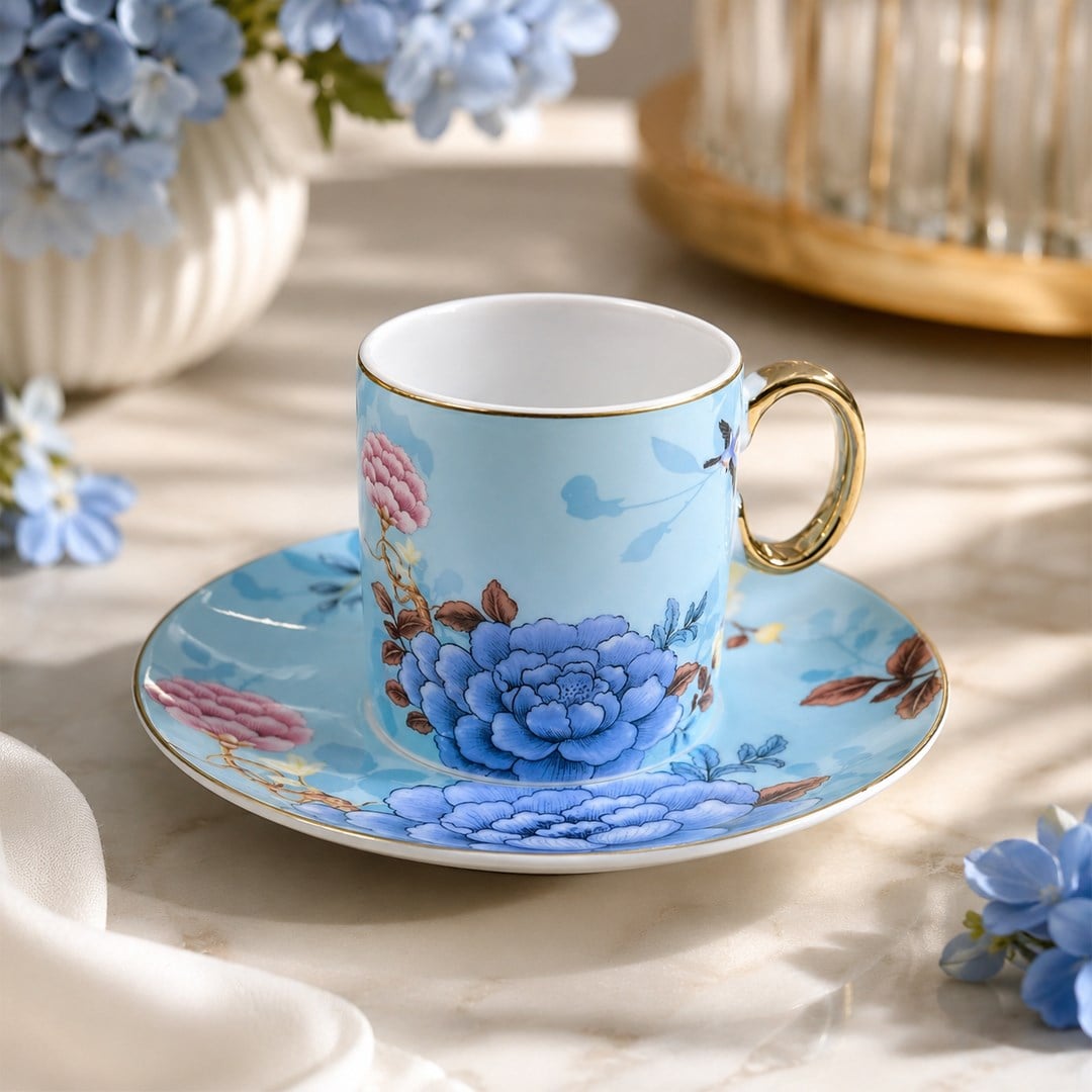 Coffee CupJoy Carmen Floral Blue 6 Piece Coffee Cup Set