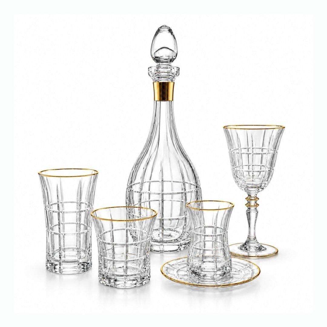 Bardak SetleriKafes Kristal 61 Parça Bardak Seti Gold