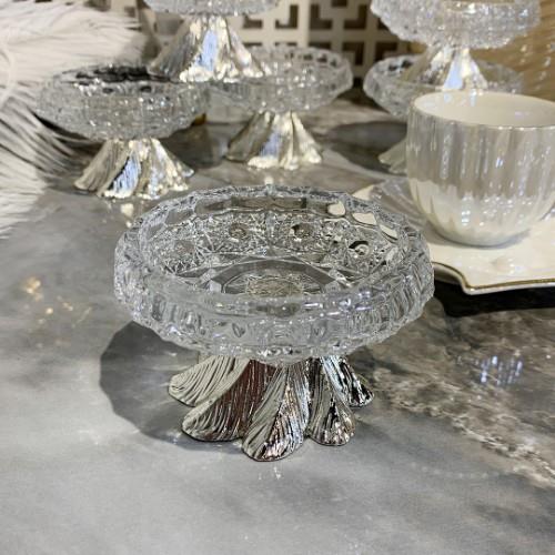Kristal Cam Ayaklı Lokumluk - Silver