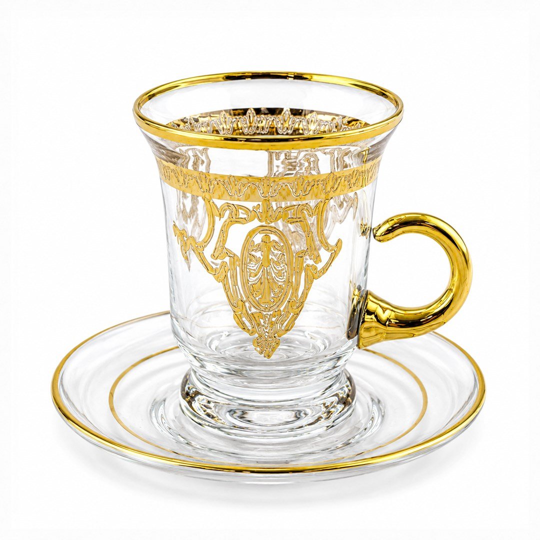 Çay BardaklarıLora Kulplu 6 Lı Çay Seti Gold - B