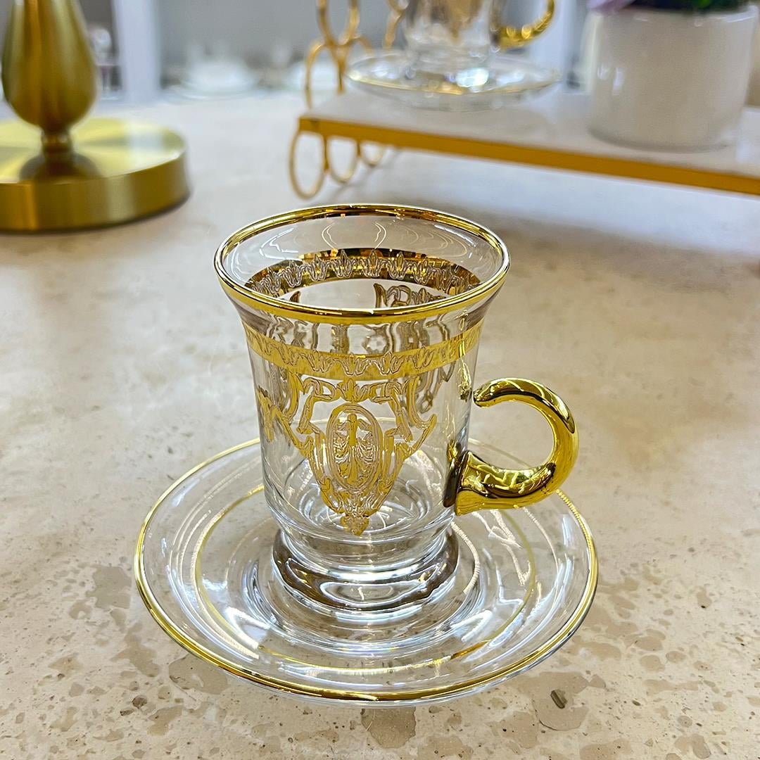 Çay BardağıLora Kulplu 6 Lı Çay Seti Gold - B