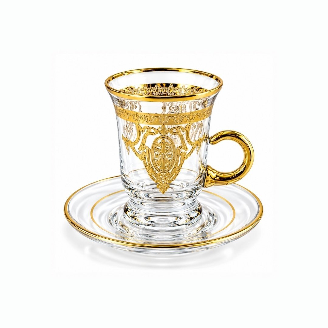 Çay BardaklarıLora Kulplu 6 Lı Çay Seti Gold - B