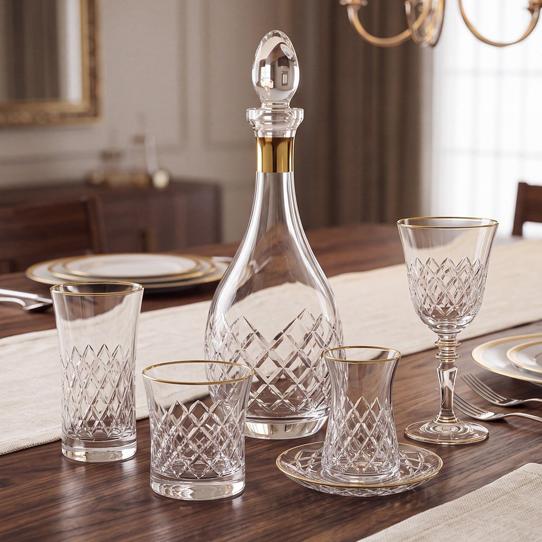 Bardak SetleriLunemi Kristal 61 Parça Bardak Seti Gold